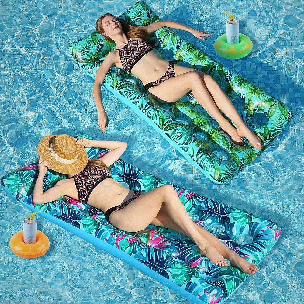 2 Pack Inflatable Pool Floats Adult Heavy Duty Pool Lounger Float Pool Rafts wit