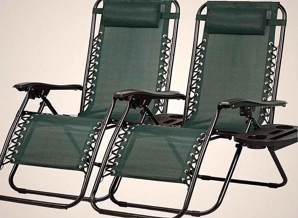 Adjustable Zero Gravity Recliner Chairs with Pillow & Cup Holder - Dark Green