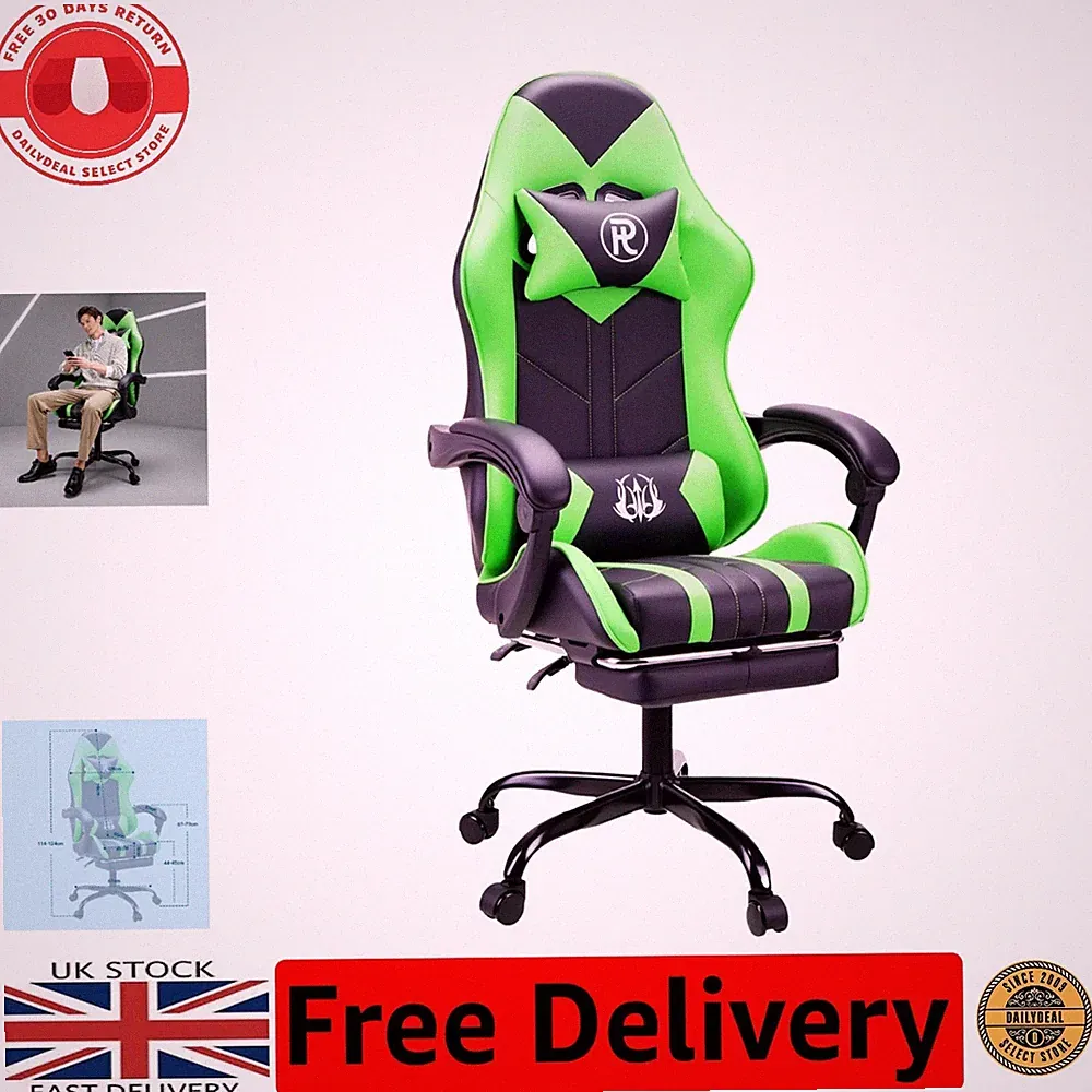 Ergonomic Green Gaming Chair with Footrest & Lumbar Support for Ultimate Comfort