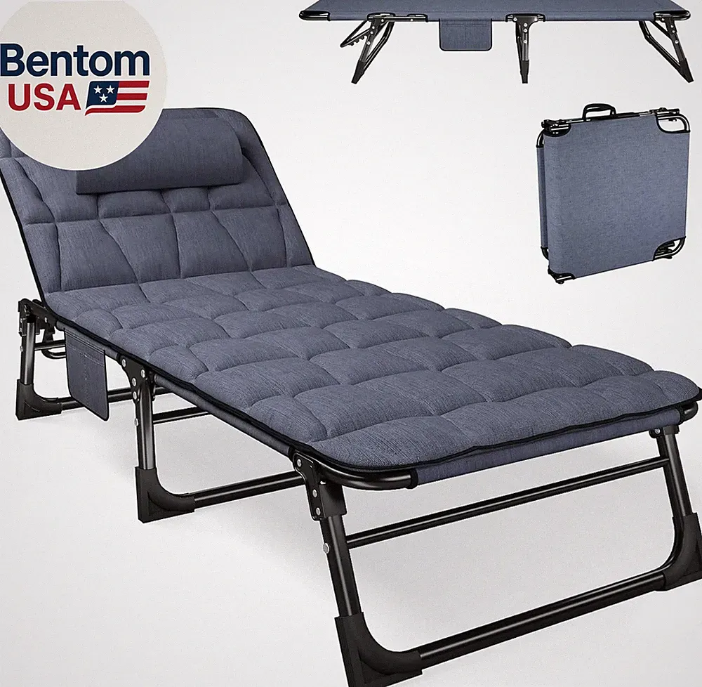 Folding Camping Cot for Adults with Padded Mattress and Pillow, Adjustable Recli