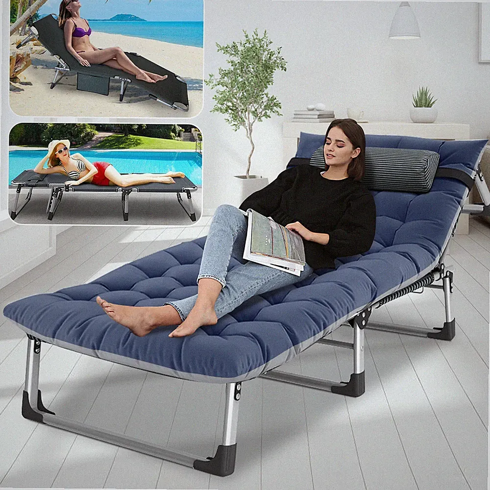 Folding Camping Cot W/Mat Pillow for Adults 1200D Layer Oxford Travel Camp Bed