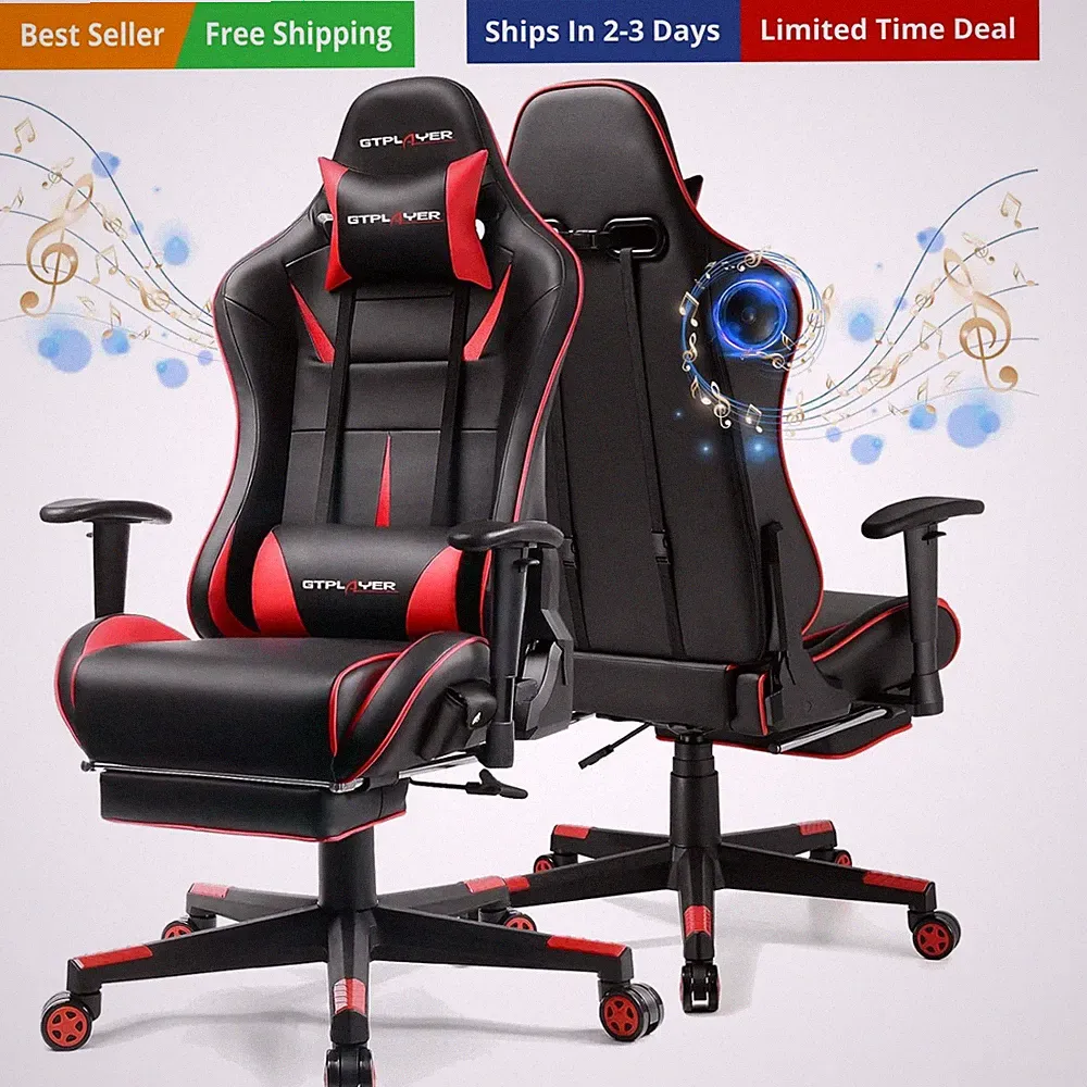 Gaming Chair with Speakers, Video Game Chairs with Footrest for Adults, Ergon...