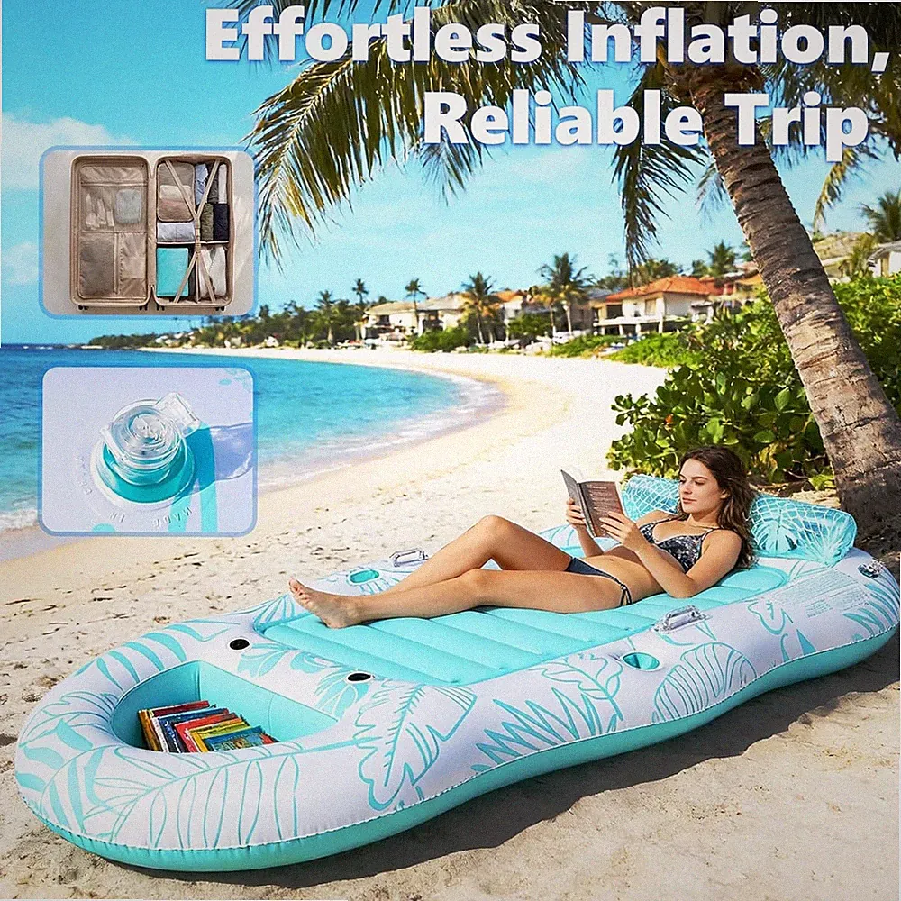 Inflatable Pool Floats Adult 87"x 47" Large Pool Lounger Float w/ Storage Cooler