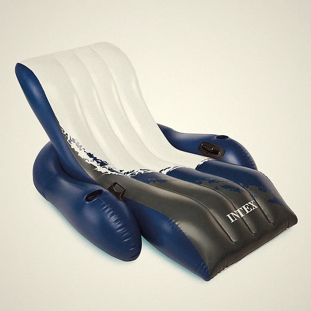 Intex Floating Recliner Inflatable Lake Lounge, Pool Float Chair w/ Cup Holders